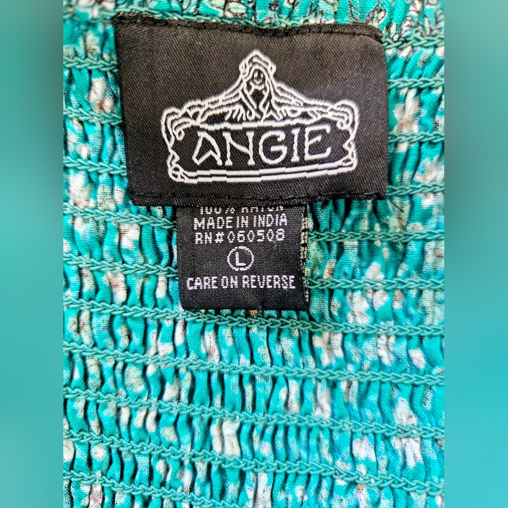 ON SALE NOW - Angie Boho Emerald Green Floral Twist-Front Midi Dress Size L - Picture 6 of 6